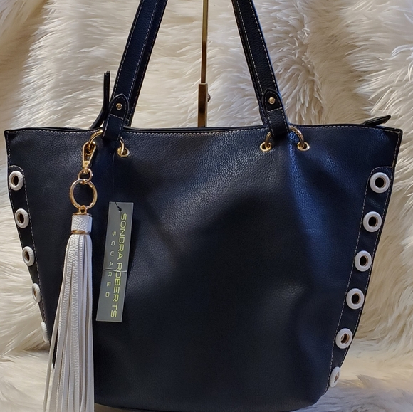 Sondra Roberts Bucket Tote, Navy Blue - Picture 11 of 11